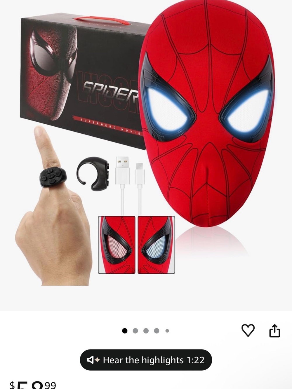 Red Spider-Man Light-Up Mask with Remote